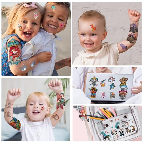 atydkug 52 PCS Kids Full Arm Temporary Tattoos - Rocket Car Dinosaur Planet Astronaut & Dolphin Castle Cat Body Tattoos Stickers for Boys & Girls, Party Supplies Gifts - Image 5