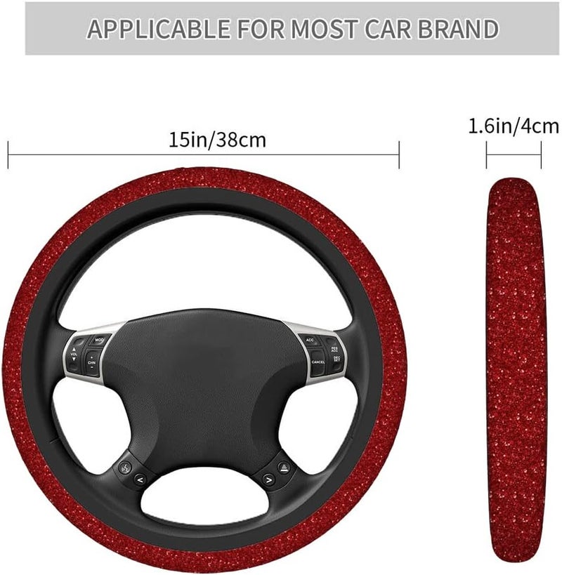 Swono Red Glitter Steering Wheel Cover,Abstract Red Shiny Glitter Breathable Auto Car Steering Wheel Cushion Case for Men Universal 15 Inch Steering Wheel Protection - Image 3