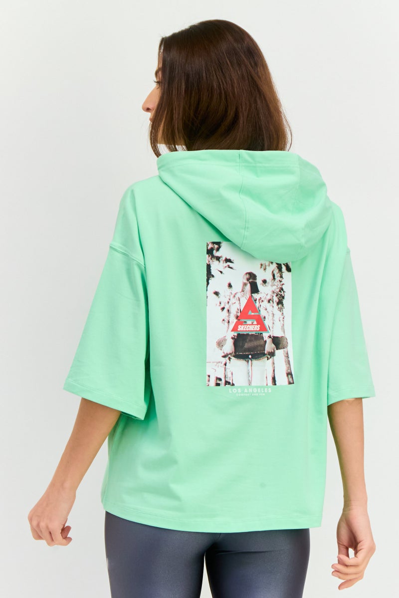 SKECHERS Women Sportswear Fit Short Sleeve Outdoor Hoodie, Green - Image 4