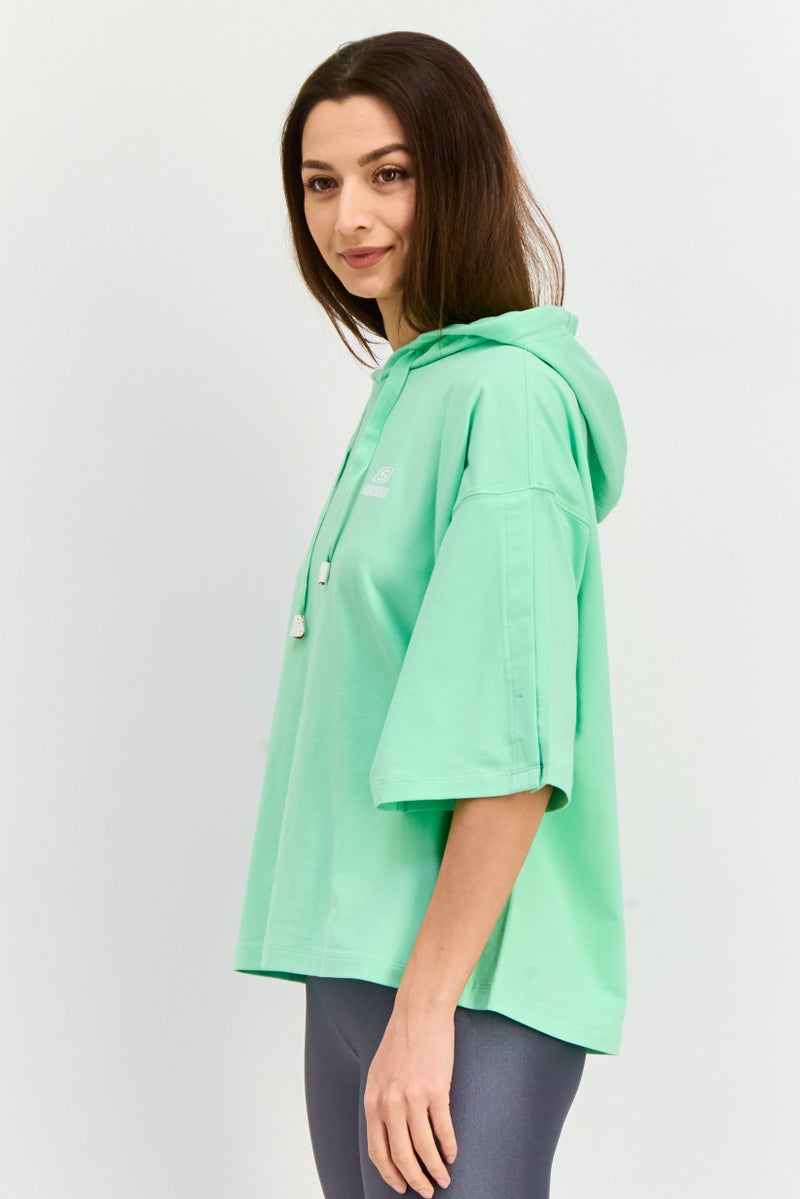 SKECHERS Women Sportswear Fit Short Sleeve Outdoor Hoodie, Green - Image 3
