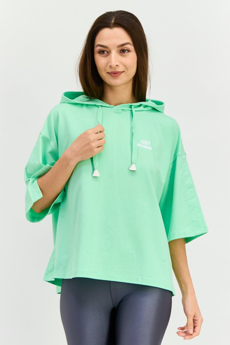 SKECHERS Women Sportswear Fit Short Sleeve Outdoor Hoodie, Green - Image 1