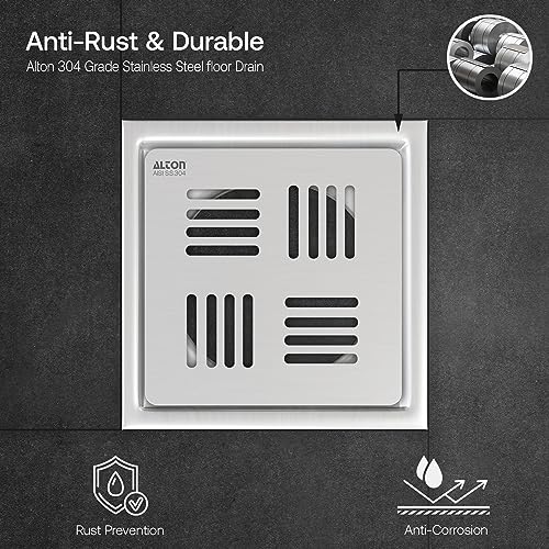 ALTON ALD1001, SS-304 Grade, 5x5 INCH Plain, Bathroom Grating Square Floor Drain Jali, Matte - Image 5