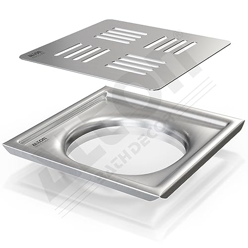 ALTON ALD1001, SS-304 Grade, 5x5 INCH Plain, Bathroom Grating Square Floor Drain Jali, Matte - Image 1