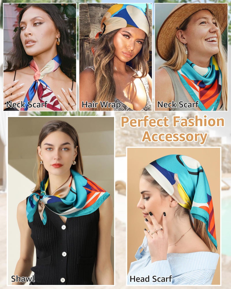 CHLINS 4 PCS 27.5 Inches Satin Head Scarf Silk Scarf for Women Lightweight Hair Bandanas Head Scarves Neck Scarf Hair Wrap (Green+Black+Brown+Orange) - Image 3