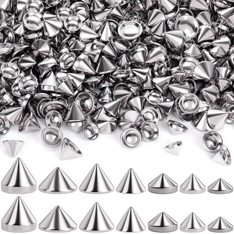 OIIKI 140PCS ABS Bullet Spike Cone Studs 7 Styles Rivets Cone Spike Studs Beads Flat Back Punk Spikes DIY Crafts Studs Glue on Decoration for Leather Clothes Belt Bags Jewelry Trims  Silver - Image 1