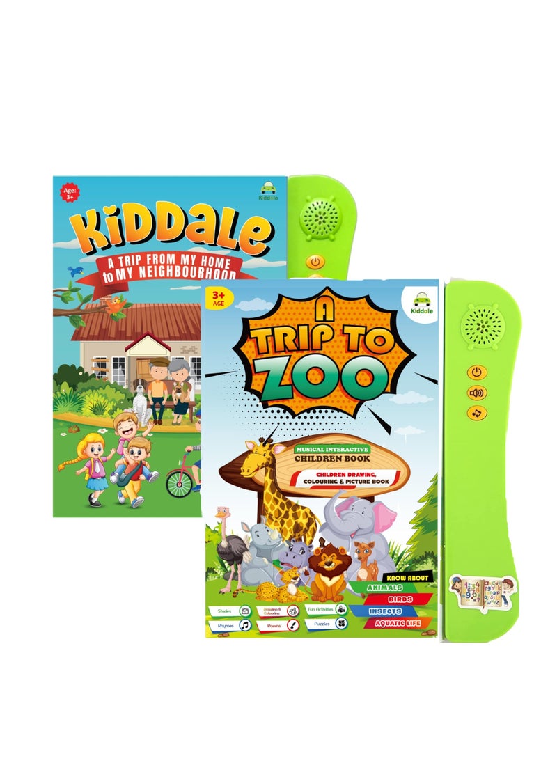Kiddale Pack of 2 Musical Interactive Children Sound Books: My Home to Neighbourhood & Trip to Zoo|Gift for 3+ Years Baby|E Learning Book|Smart Intelligent Activity Books|Nursery Rhymes|Talking Book  - Image 2