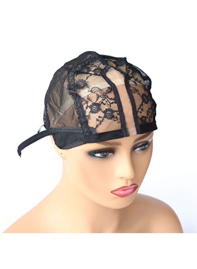 BTWTRY U Part Wig Cap for Making Wigs with Adjustable Strap Medium Size Black Dome Mesh Weaving Wig Cap for Women and Girls DIY Wigs 1 Pc Black - Image 1