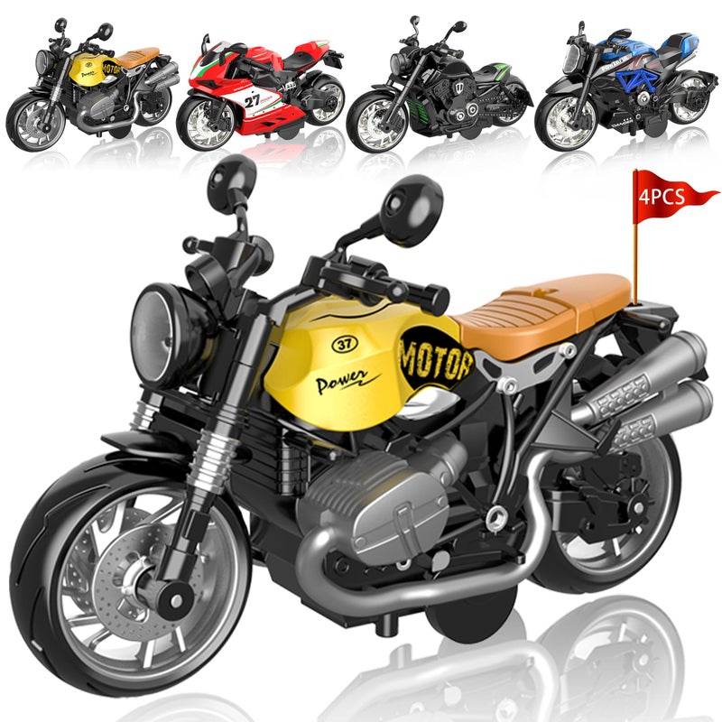 MQDMINI 4-Pack Pull-Back Motorcycle Toys - Friction Powered Kids Toy Cars with Lights, Sounds & Automatic Drive for Boys & Girls Aged 3-12 - Image 1