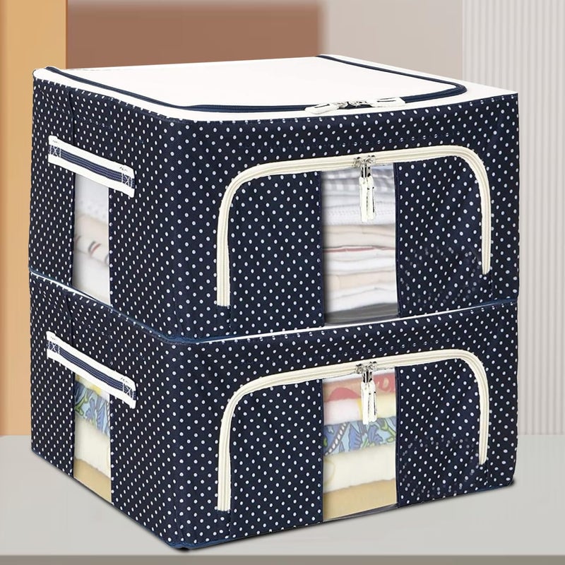 INFERNO 2 Pcs 24 L Foldable Woven Large Size Storage Box for Clothes Blankets Compatible for Wardrobes Under Bed Closet Dust Proof Big Size Sturdy Underbed Organizer Blue - Image 1