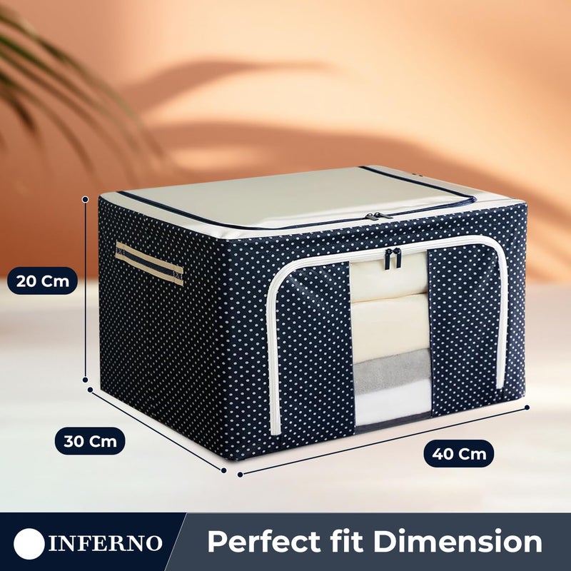 INFERNO 2 Pcs 24 L Foldable Woven Large Size Storage Box for Clothes Blankets Compatible for Wardrobes Under Bed Closet Dust Proof Big Size Sturdy Underbed Organizer Blue - Image 2