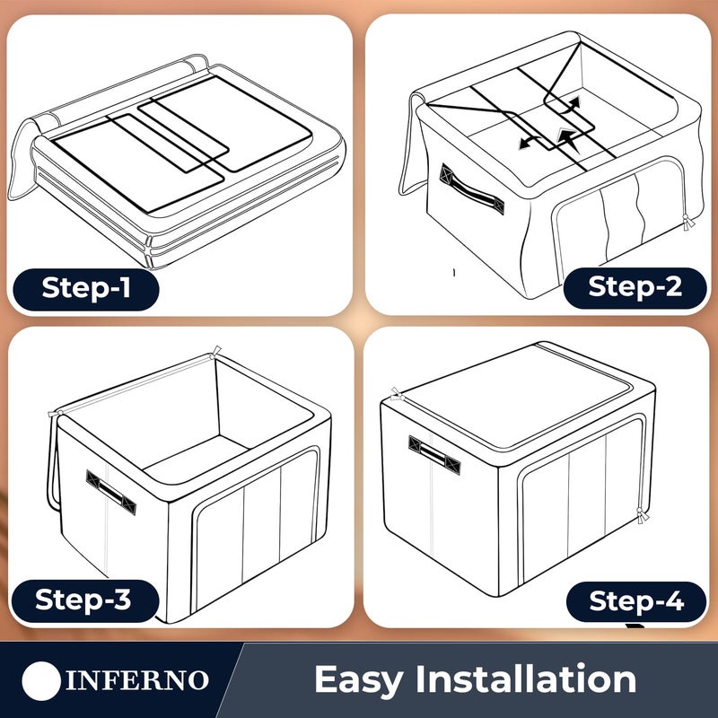 INFERNO 2 Pcs 24 L Foldable Woven Large Size Storage Box for Clothes Blankets Compatible for Wardrobes Under Bed Closet Dust Proof Big Size Sturdy Underbed Organizer Blue - Image 5