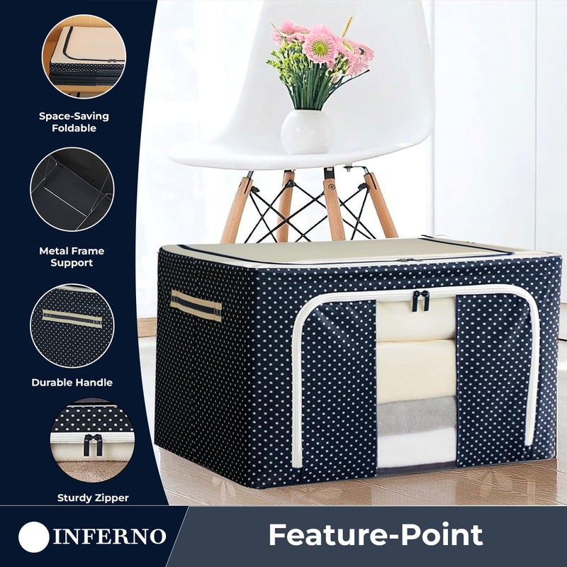 INFERNO 2 Pcs 24 L Foldable Woven Large Size Storage Box for Clothes Blankets Compatible for Wardrobes Under Bed Closet Dust Proof Big Size Sturdy Underbed Organizer Blue - Image 3