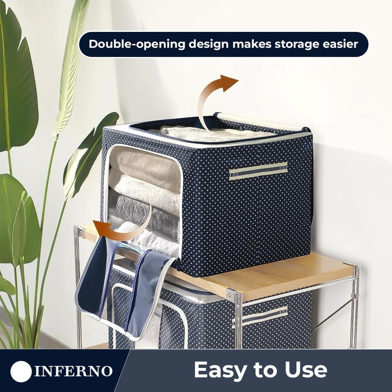 INFERNO 2 Pcs 24 L Foldable Woven Large Size Storage Box for Clothes Blankets Compatible for Wardrobes Under Bed Closet Dust Proof Big Size Sturdy Underbed Organizer Blue - Image 4