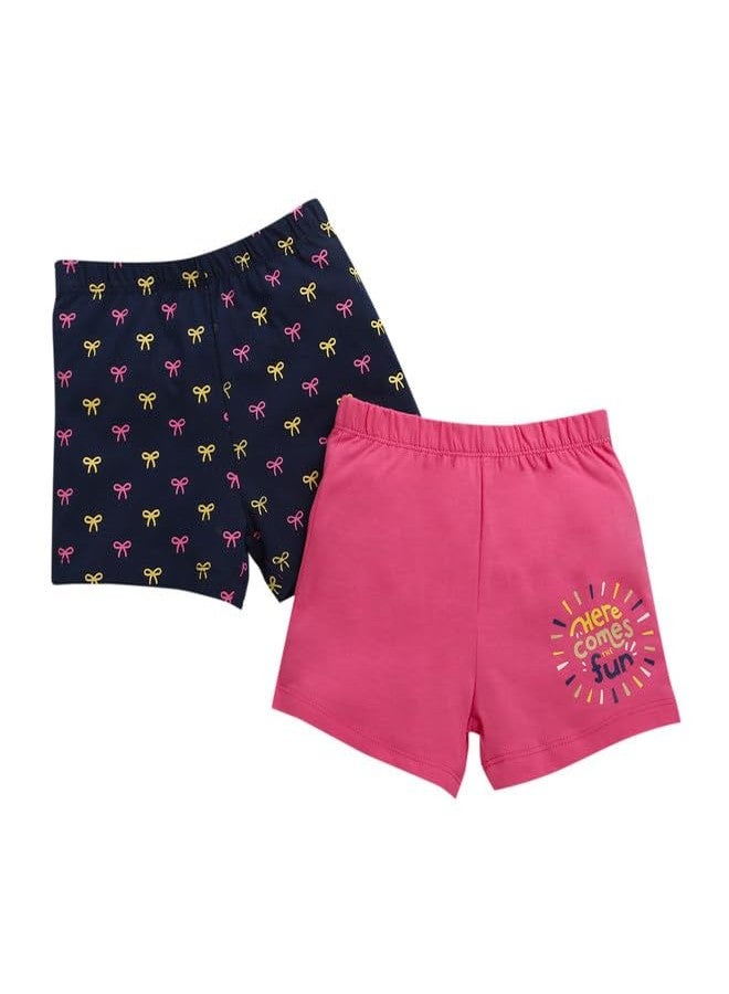 BUMZEE شورتات قطنية للبنات من بامزي بطول الركبة، لون كحلي ووردي، عبوة من قطعتين، مقاس 18-24 شهرًا (Peb10441E-nbl) - Image 1