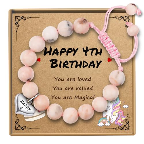 Sereney 4 Year Old Girl Birthday Gifts, Adjustable Handmade Beaded Bday Bracelet as Birthday Gift for 4 Year Old Girl, Four Year Old Girls Bday Gifts for 4th Daughter Niece Granddaughter Girls - Image 1