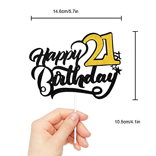 Festiko®Happy 21st Birthday Cake Topper - Black Glitter 21st Cake Topper Birthday Decorations - Hello 21-21 & Fabulous Cake Supplies - Image 4