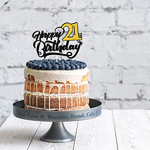 Festiko®Happy 21st Birthday Cake Topper - Black Glitter 21st Cake Topper Birthday Decorations - Hello 21-21 & Fabulous Cake Supplies - Image 3