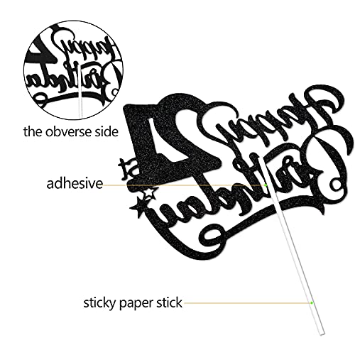Festiko®Happy 21st Birthday Cake Topper - Black Glitter 21st Cake Topper Birthday Decorations - Hello 21-21 & Fabulous Cake Supplies - Image 5
