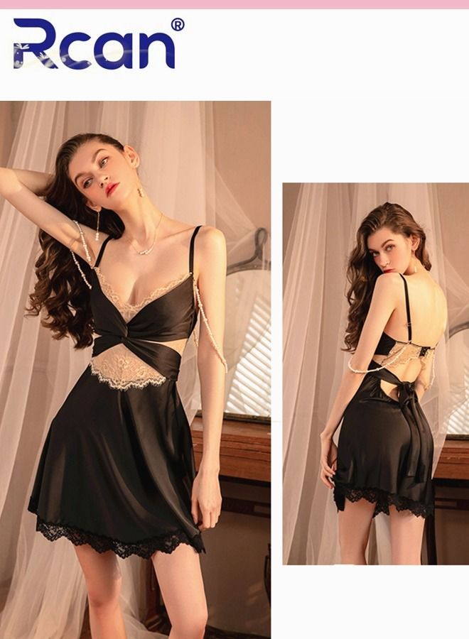Rcan Fashion French Style Palace Lingerie For Women's Home Underwear Silky Soft Satin Backless Sling Ladies Boudoir Dress Sleepwear Nightdress Cute Babydoll - Image 3