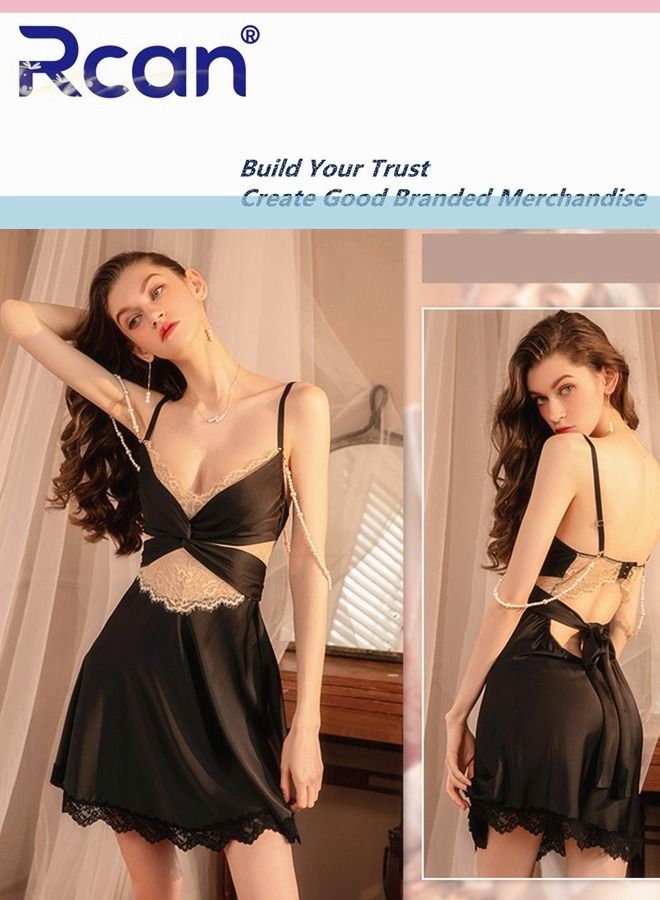 Rcan Fashion French Style Palace Lingerie For Women's Home Underwear Silky Soft Satin Backless Sling Ladies Boudoir Dress Sleepwear Nightdress Cute Babydoll - Image 2