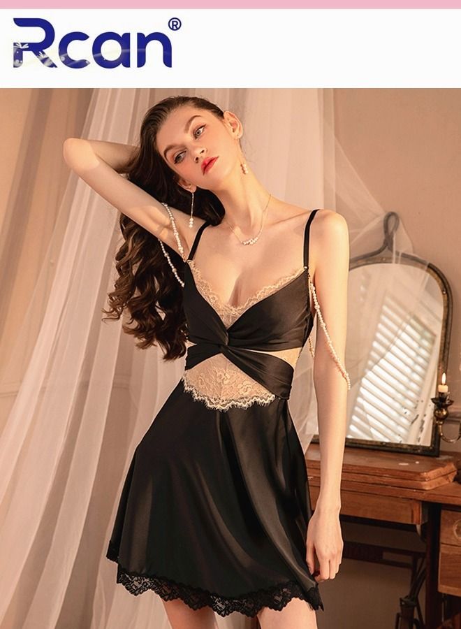 Rcan Fashion French Style Palace Lingerie For Women's Home Underwear Silky Soft Satin Backless Sling Ladies Boudoir Dress Sleepwear Nightdress Cute Babydoll - Image 1