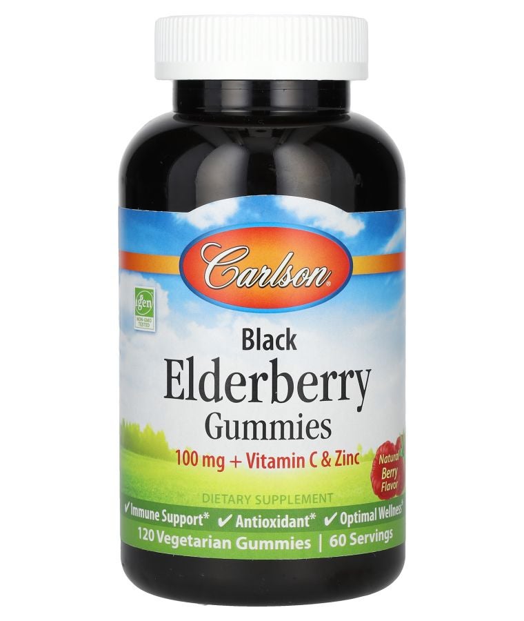 Black Elderberry Gummies + Vitamin C & Zinc Natural Berry 120 Vegetarian Gummies