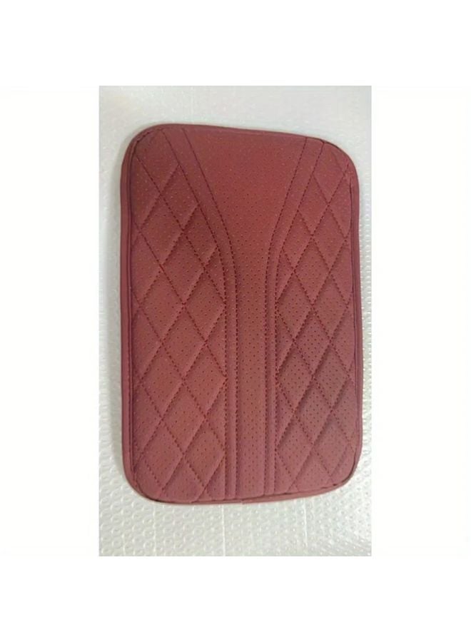 Red Embroidered Perforated Car Armrest Cover with Side Pockets Ergonomic Elbow Pad - Image 1