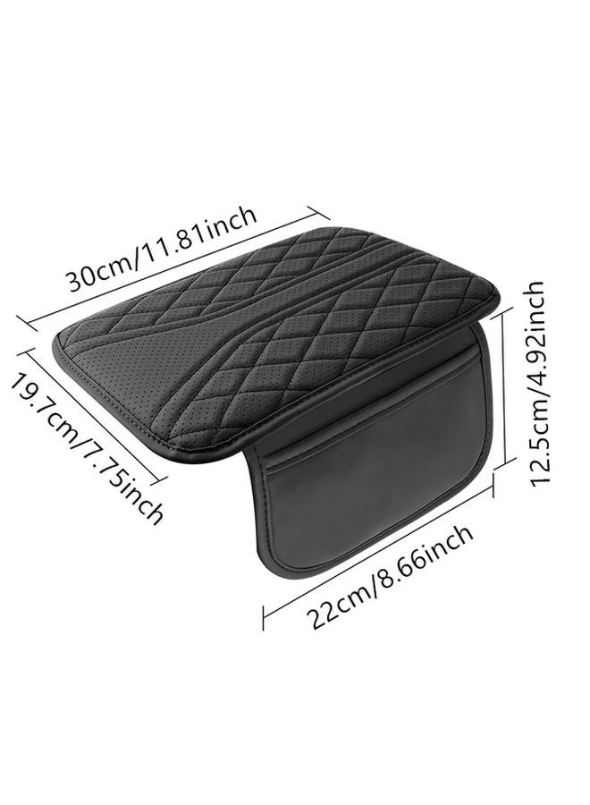 Red Embroidered Perforated Car Armrest Cover with Side Pockets Ergonomic Elbow Pad - Image 3