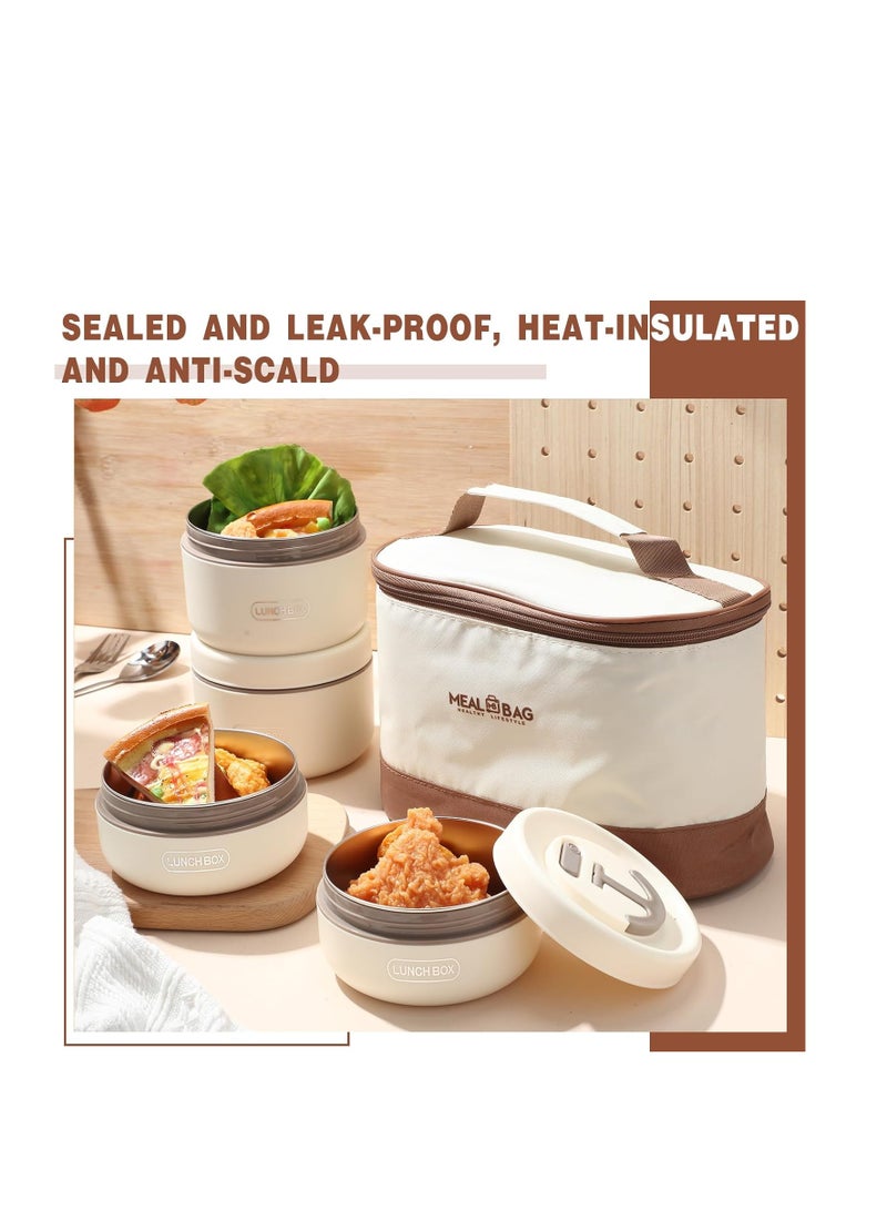 CityRiya-Long 4 Pcs Insulated Bento Box Portable Stainless Steel Food Container Round Microwave Safe Stackable Leakproof Thermal Food Container for Adult Men Women with Insulated Bag.  - Image 2