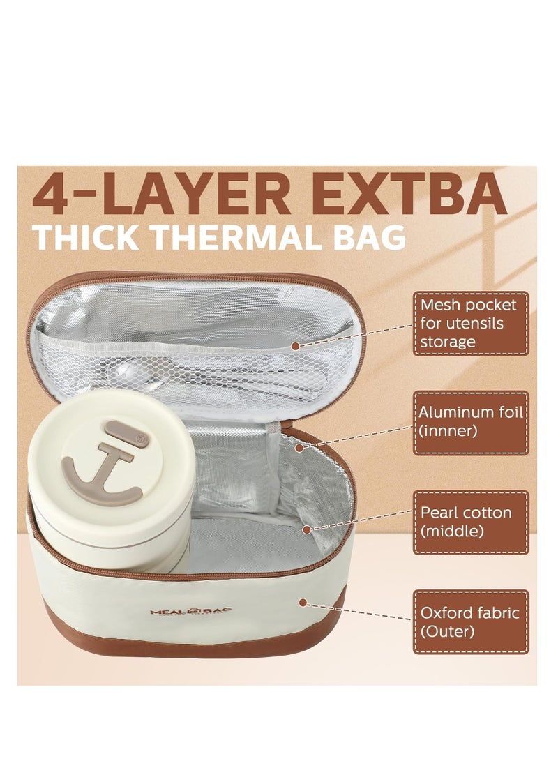 CityRiya-Long 4 Pcs Insulated Bento Box Portable Stainless Steel Food Container Round Microwave Safe Stackable Leakproof Thermal Food Container for Adult Men Women with Insulated Bag.  - Image 3
