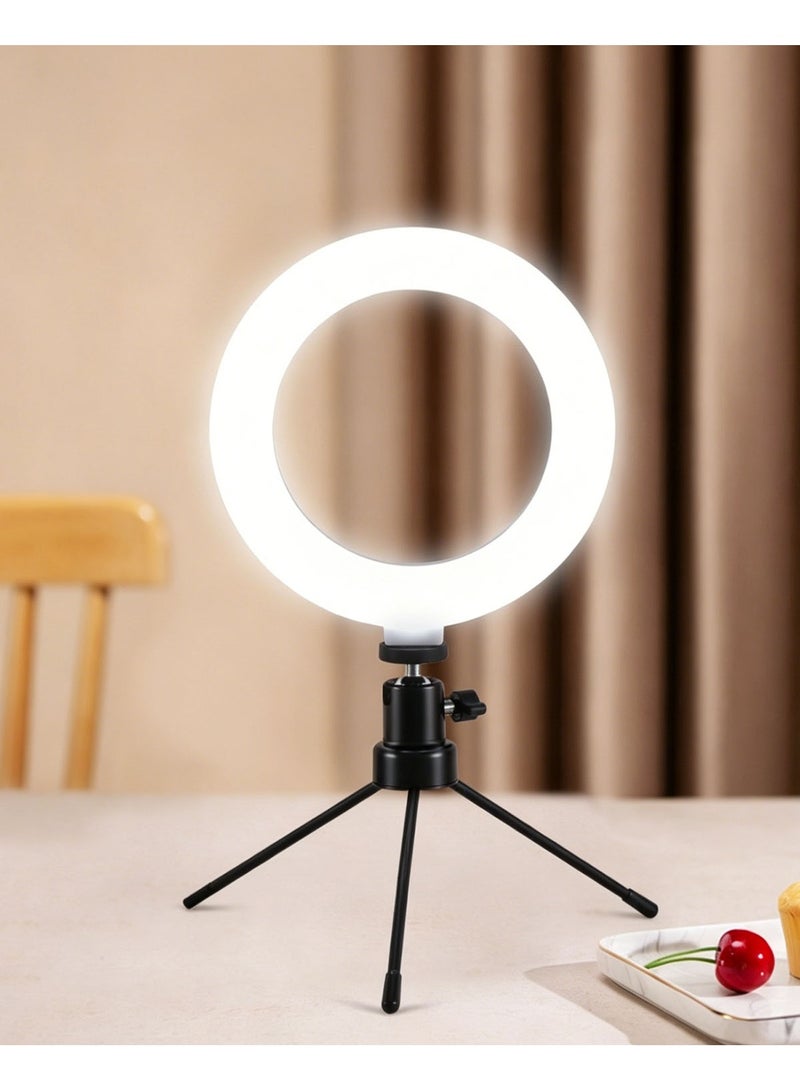 6 Inch LED Ring Fill Light with 14cm Tripod Stand,  3 Color Temperature Dimmable Desktop Makeup Light,  360° Adjustment Selfie Circle Light , USB Portable Beauty Ring Light for Live Streaming, Makeup, Photography, Video Recording - Image 1