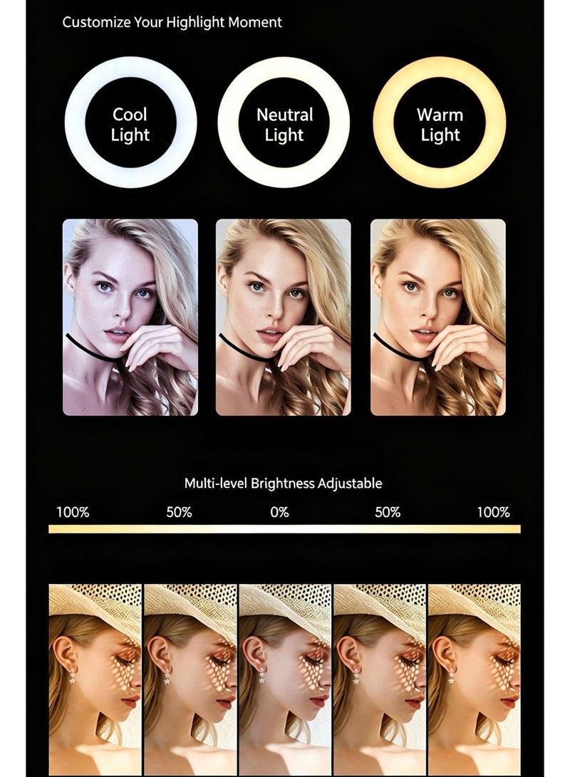 6 Inch LED Ring Fill Light with 14cm Tripod Stand,  3 Color Temperature Dimmable Desktop Makeup Light,  360° Adjustment Selfie Circle Light , USB Portable Beauty Ring Light for Live Streaming, Makeup, Photography, Video Recording - Image 3