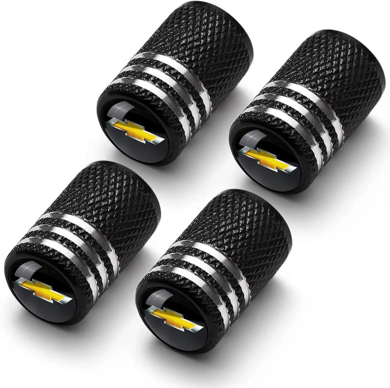 BFIVEANTE Tire Valve Stem Caps for Chevrolet - 4 Pcs Black Metal Car Wheel Air Caps - Image 1