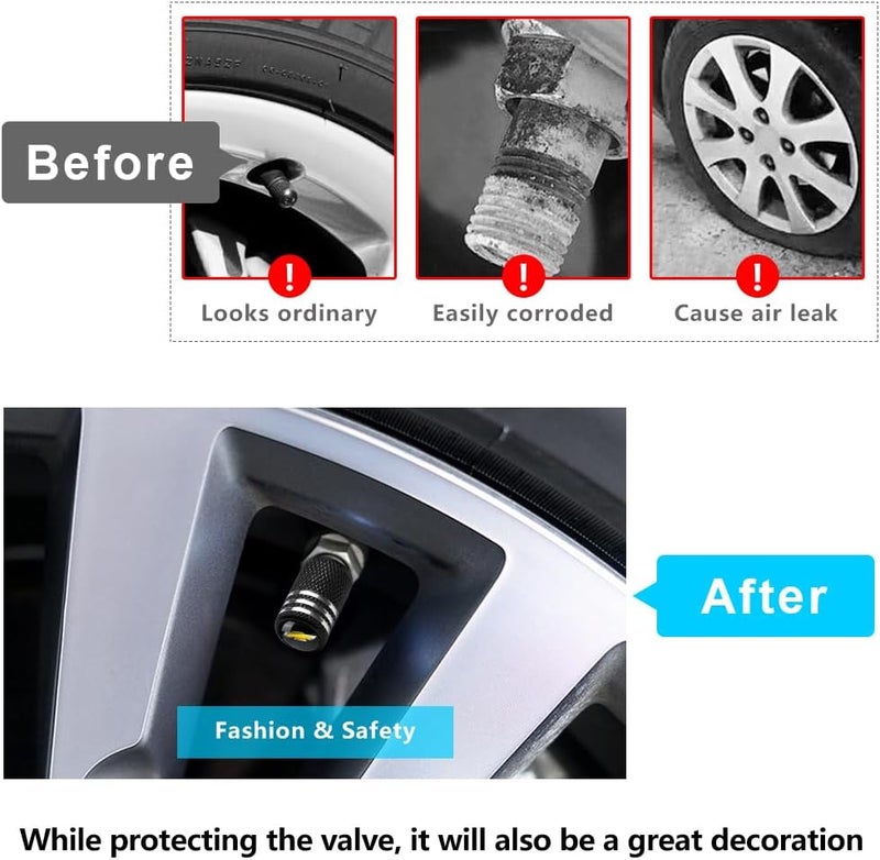 BFIVEANTE Tire Valve Stem Caps for Chevrolet - 4 Pcs Black Metal Car Wheel Air Caps - Image 4