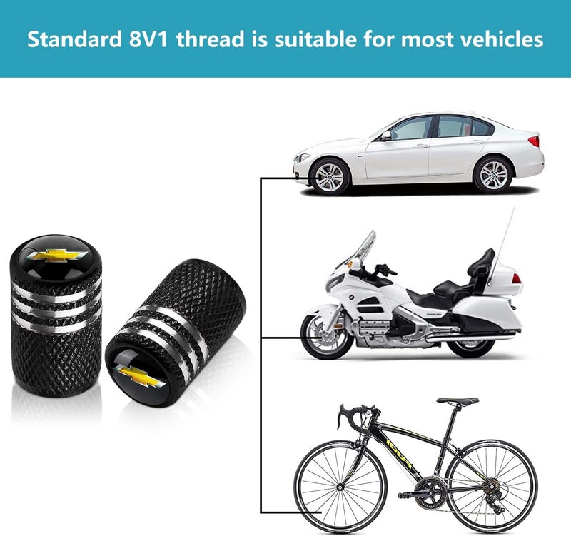 BFIVEANTE Tire Valve Stem Caps for Chevrolet - 4 Pcs Black Metal Car Wheel Air Caps - Image 2