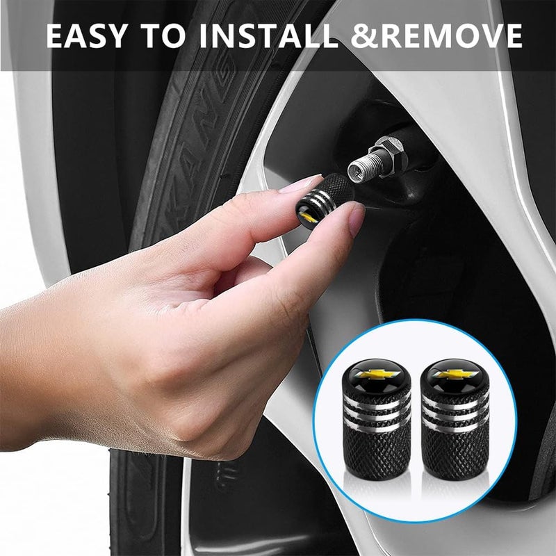 BFIVEANTE Tire Valve Stem Caps for Chevrolet - 4 Pcs Black Metal Car Wheel Air Caps - Image 3