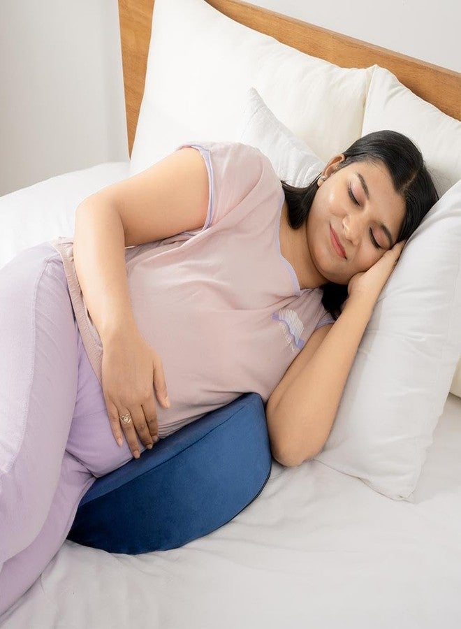 Wakefit Pregnancy Pillow | 3 Month Warranty | Velvet Wedge-Shape Maternity Pillow for Pregnant Mothers, Pillow for Pregnant Women | Dark Blue - Image 1