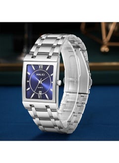 HALEI HALEI 2-Piece Luxury Couple Watches Silver Tone Stainless Steel Quartz Calendar Wristwatch Rhinestone His and Her Watch Set  - Image 4
