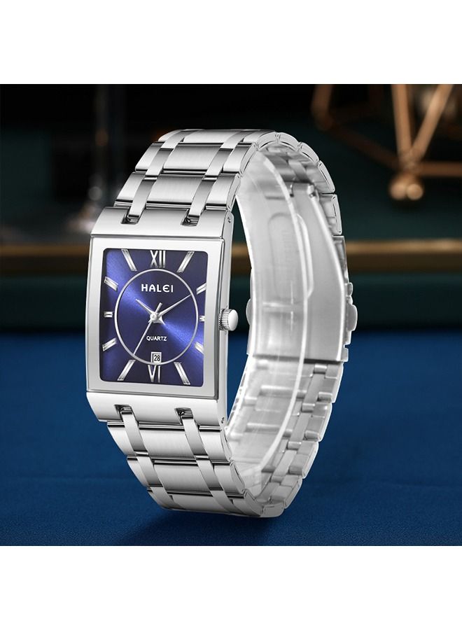 هالي 2 قطعة فاخرة زوجين ووتش الفضة الفولاذ المقاوم للصدأ كوارتز التقويم ووتش حجر الراين له ولها مجموعة ووتش - Image 4