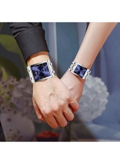HALEI HALEI 2-Piece Luxury Couple Watches Silver Tone Stainless Steel Quartz Calendar Wristwatch Rhinestone His and Her Watch Set  - Image 2