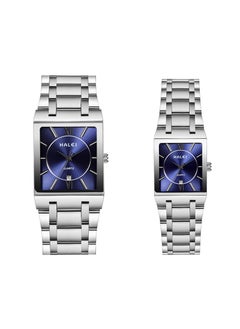 HALEI HALEI 2-Piece Luxury Couple Watches Silver Tone Stainless Steel Quartz Calendar Wristwatch Rhinestone His and Her Watch Set  - Image 5