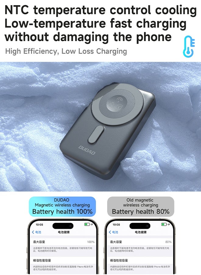 DUDAO - 10000mAh Magnetic Wireless Power Bank with Built-in Lightning & Type-C Cables, 20W PD Fast Charging, 4 Outputs, Zinc Alloy Kickstand, Magsafe Compatible, for iPhone, Android, AirPods, Apple Watch - Image 1
