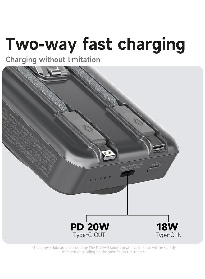 DUDAO 10000mAh Magnetic Wireless Power Bank with Built-in Lightning & Type-C Cables, 20W PD Fast Charging, 4 Outputs, Zinc Alloy Kickstand, Magsafe Compatible, for iPhone, Android, AirPods, Apple Watch - Image 4