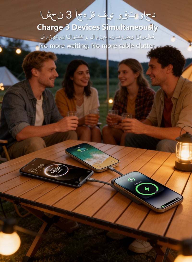 DUDAO 10000mAh Magnetic Wireless Power Bank with Built-in Lightning & Type-C Cables, 20W PD Fast Charging, 4 Outputs, Zinc Alloy Kickstand, Magsafe Compatible, for iPhone, Android, AirPods, Apple Watch - Image 3