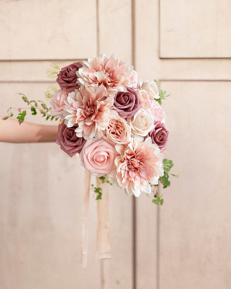 FACINOC Pink Roses Artificial Flowers Fake Flower Bulk for DIY Wedding Bouquet Bridal Baby Shower Centerpiece Table Decorations Silk Faux Floral Arrangements for Party Home Decor Indoor Dusty Blush - Image 5
