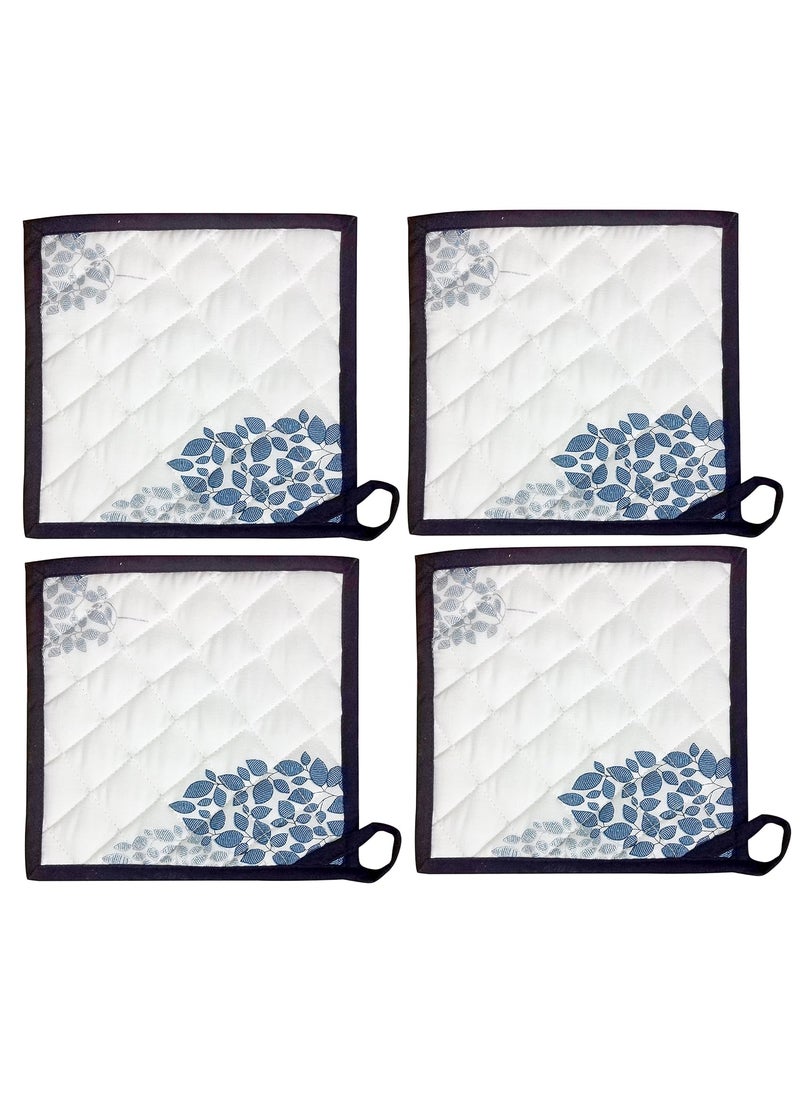 Miyanbazaz Textiles Miyanbazaz Textiles 100 Cotton Set of 4 Pot Holders 8 by 8 BlueSilver Leaf Printed  - Image 1