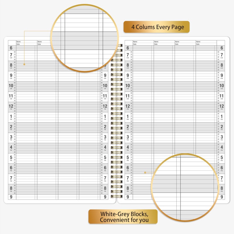 Poluma Appointment Book â€“ Undated Salon Appointment Book, Dailyï¼†Hourly Schedule Book with 200 Pages, 4 Column, 6 AM - 9 PM, 15 Minute Intervals Day Planner, 7.9â€™â€™ x 11.5â€™â€™, Twin-Wire Binding, Hardcover - Gray - Image 3