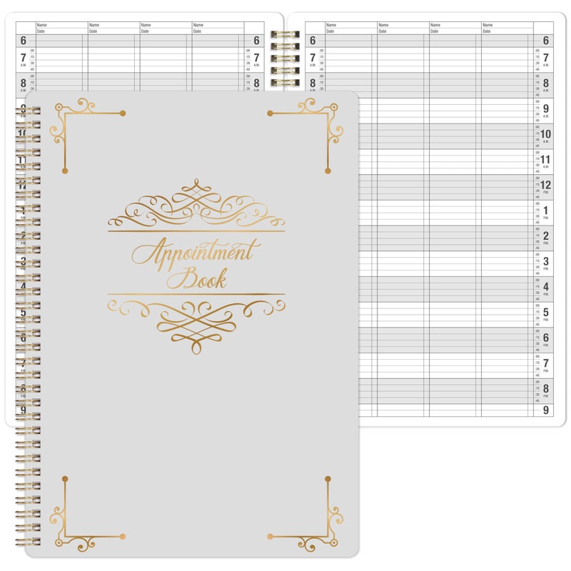 Poluma Appointment Book â€“ Undated Salon Appointment Book, Dailyï¼†Hourly Schedule Book with 200 Pages, 4 Column, 6 AM - 9 PM, 15 Minute Intervals Day Planner, 7.9â€™â€™ x 11.5â€™â€™, Twin-Wire Binding, Hardcover - Gray - Image 1