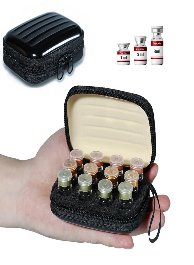 Mazentrix Mini Peptide Vial Case for Fridge Storage - 12Slot Organizer Holds 1-3ml Vials for Insulin, GLP-1, Peptides,Hard Shell Travel Case with Hand Strap,Black - Image 1