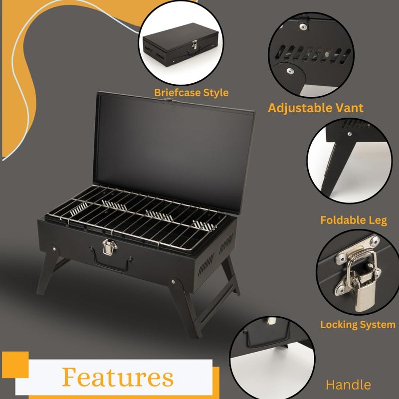 Chefman Compact Briefcase BBQ Grill for Outdoor Cooking | Portable, Lightweight Design Perfect for Camping, Tailgating, and Backyard BBQs – Easy to Transport and Store Charcoal Grill - Image 2